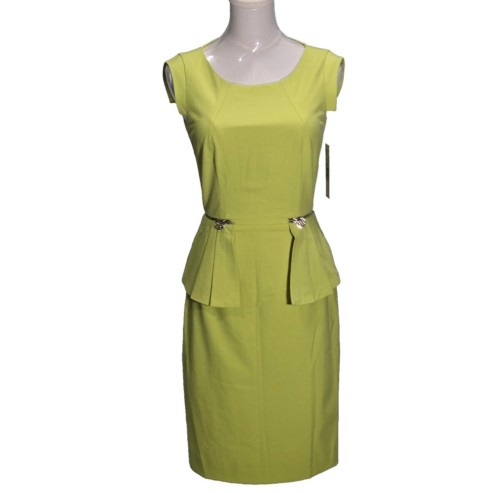 Antonio Melani Dress Womens 0 NWT Lime Green Sheath Peplum Cap Sleeve Career